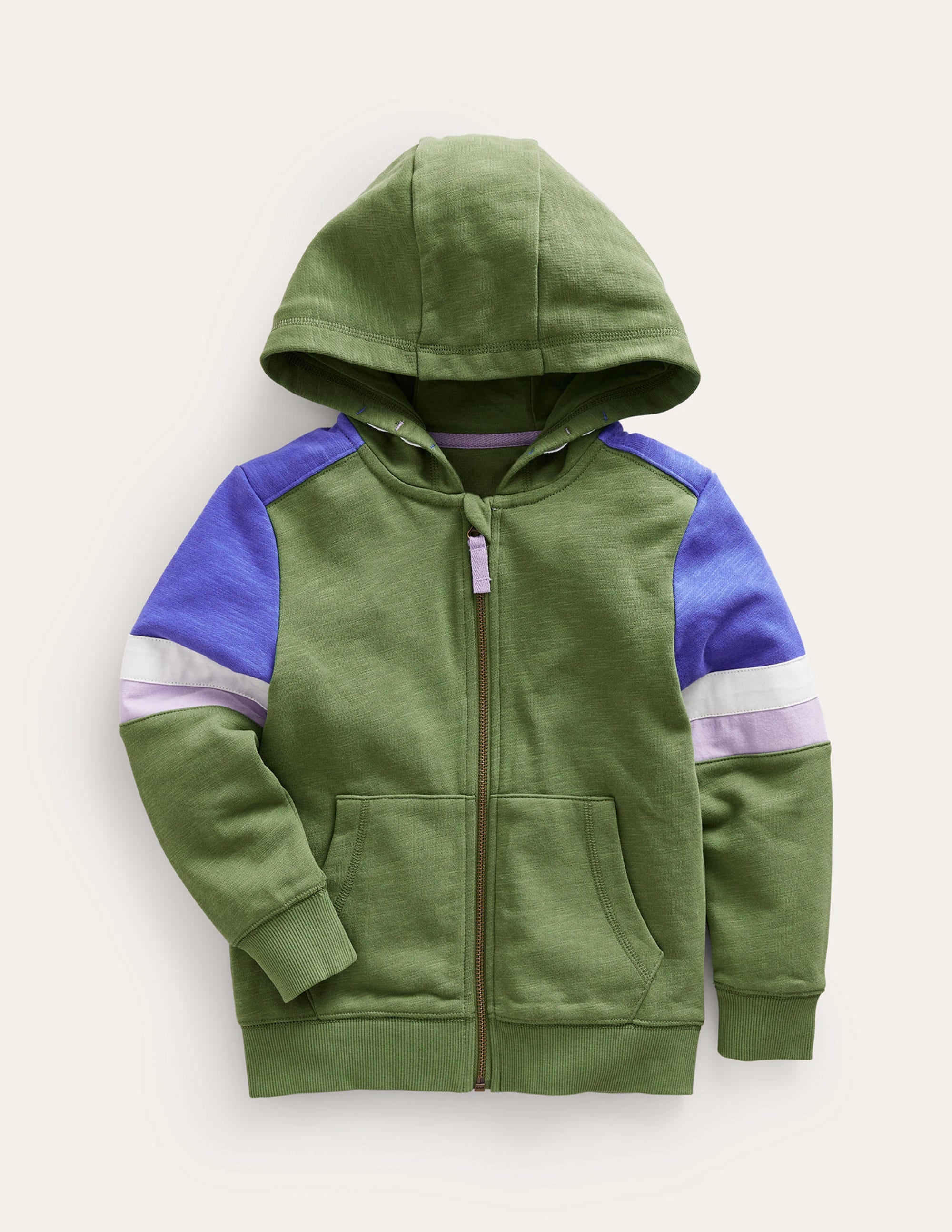Hoodie mit Reißverschluss in Blockfarben-Safarigrün/Blau - Image 1
