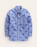 Chemise brodée motif baleine-Broderie baleine bleu saphir