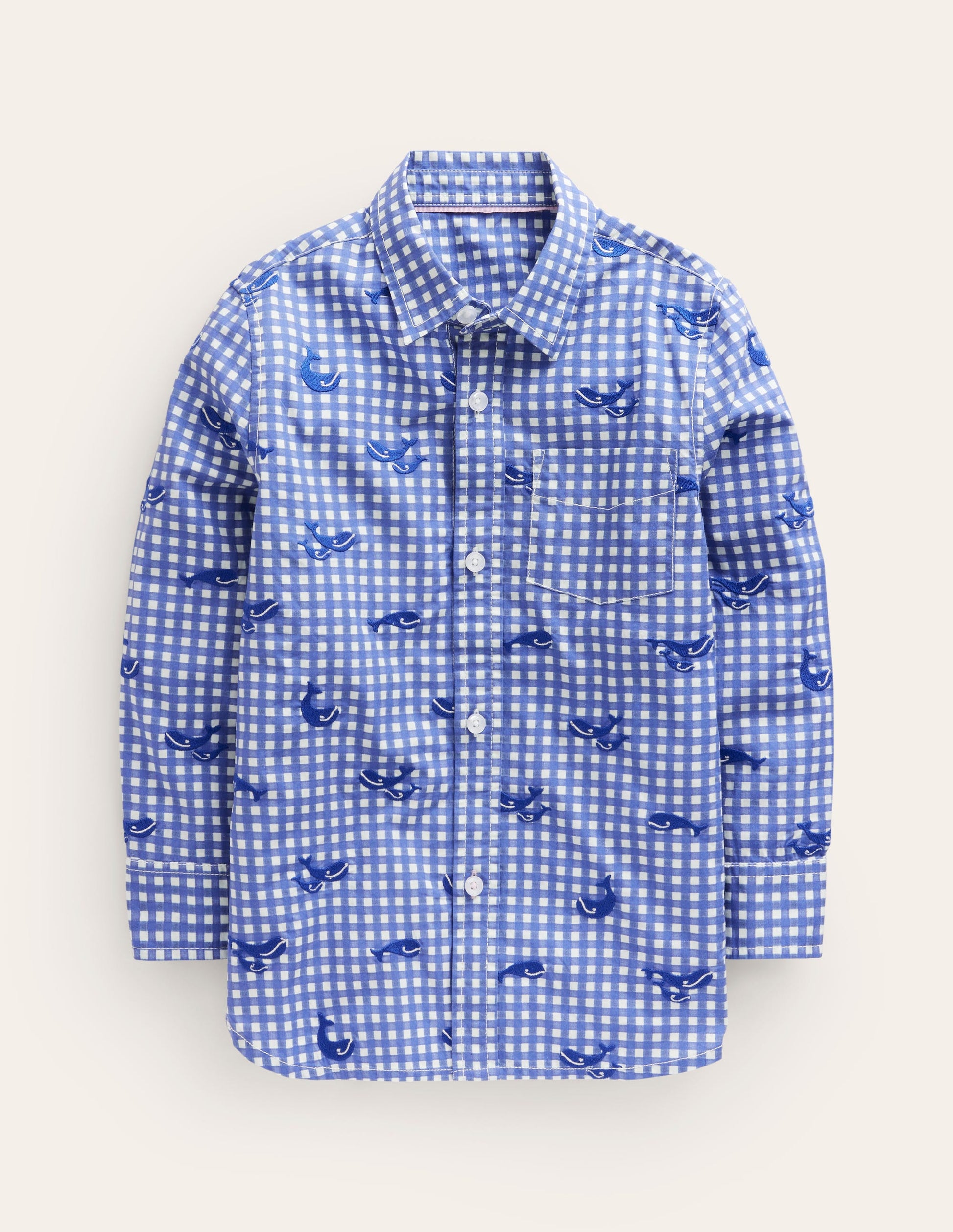Chemise brodée motif baleine-Broderie baleine bleu saphir-1