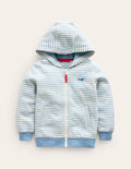 Texturierter Hoodie mit Streifen-Enteneiblau/Naturweiß