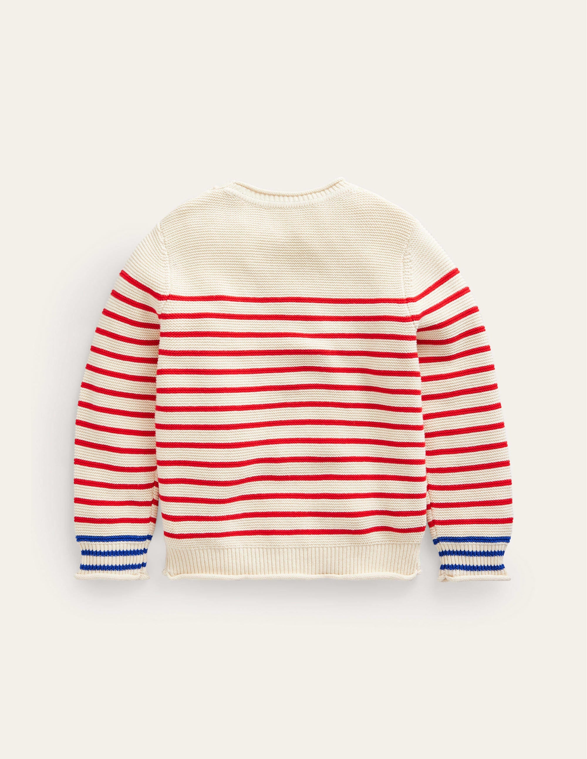 Maritimer Pullover mit Streifen-Beige meliert und Marmeladenrot gestreift - Image 2