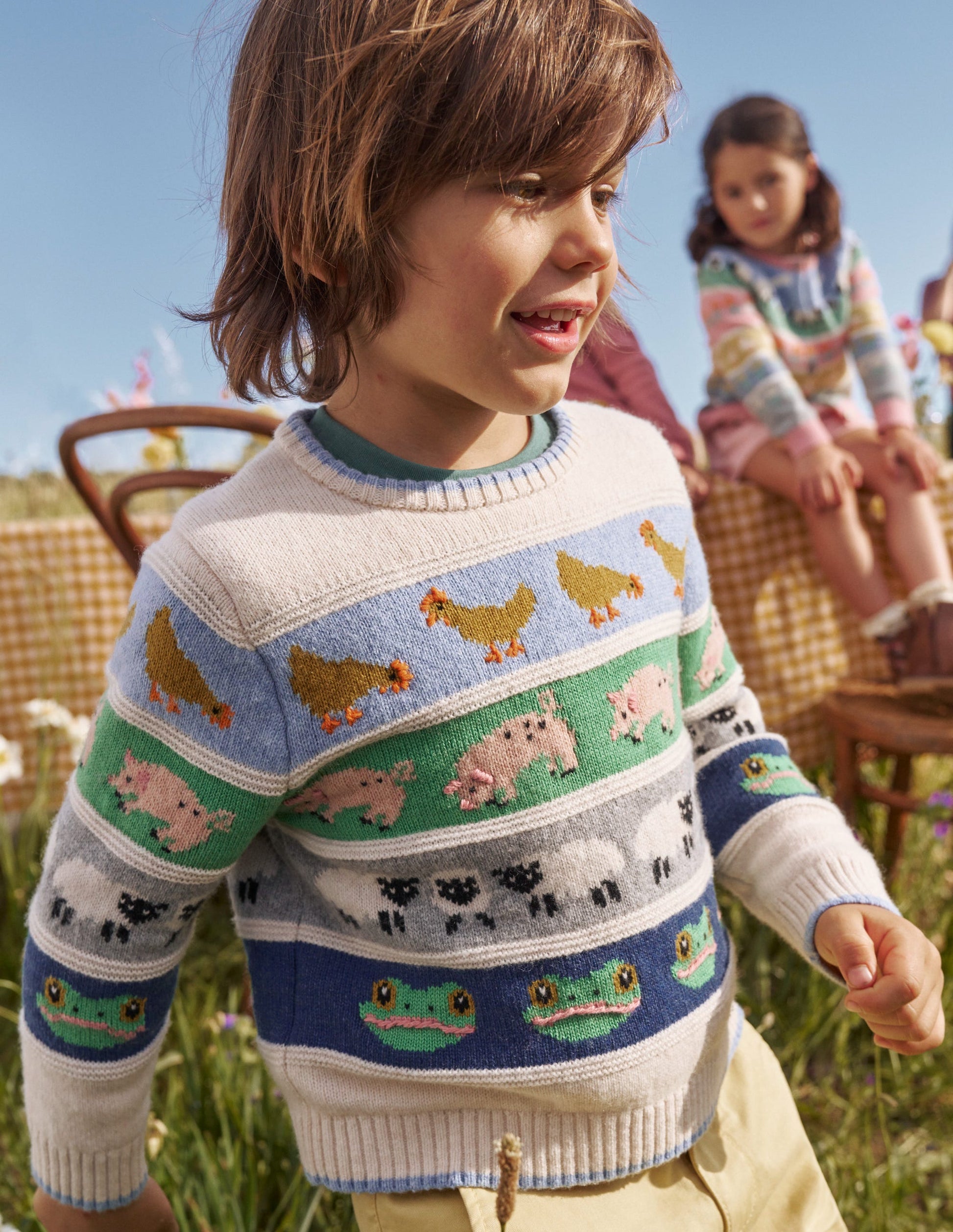 Pull motif jacquard intégral-Animaux de la ferme de Pâques-4