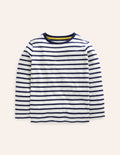 Breton-T-Shirt für den Alltag-Naturweiß/ Schuluniform-Marineblau