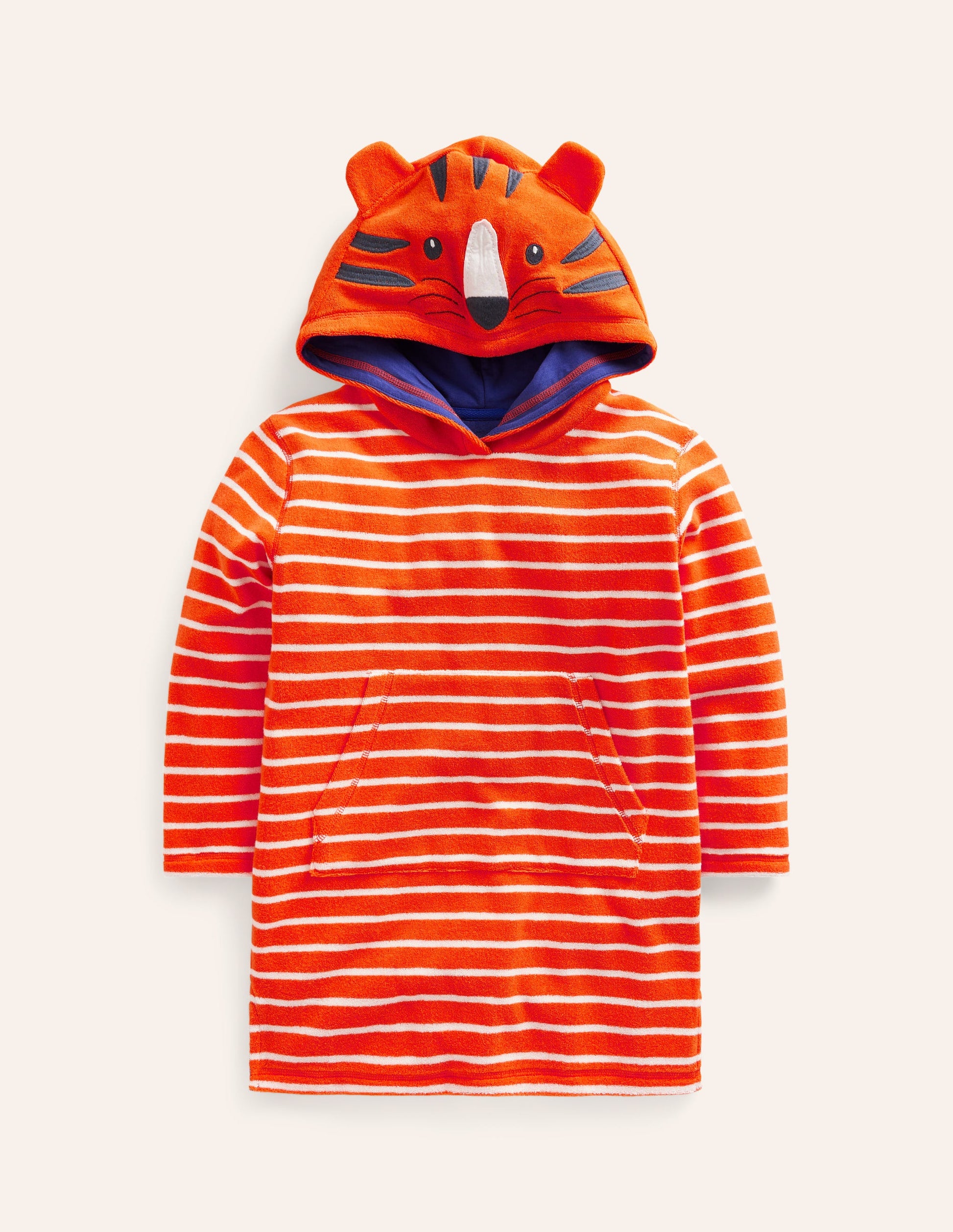Frottee-Badeponcho mit Applikation-Mandarinenorange/ Naturweiß Streifen-1