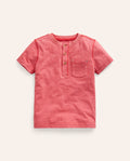 Henley T-Shirt aus gewaschener Baumwolle-Marmeladenrot