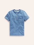 Washed Cotton Henley T-shirt-Indigo Stripe