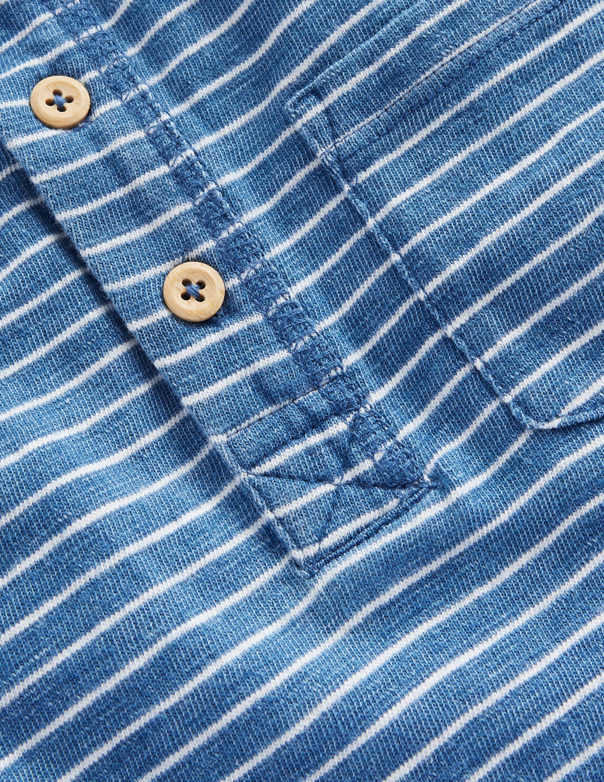 Washed Cotton Henley T-shirt-Indigo Stripe - Image 3