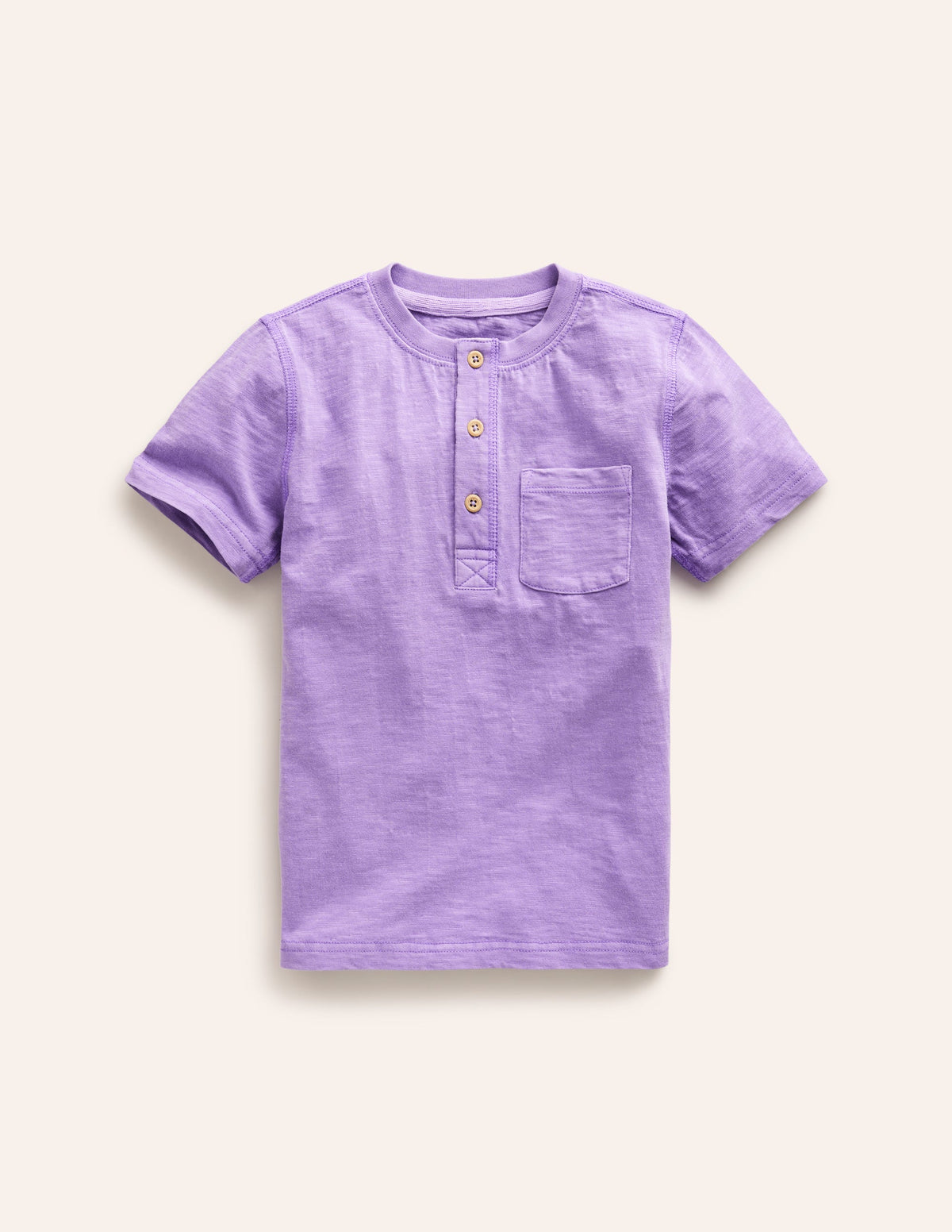 Henley T-Shirt aus gewaschener Baumwolle-Sanftes Lavendel-1