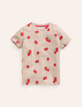 T-Shirt mit durchgehendem Muster-Haferbeige Meliert Tomaten