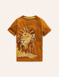 T-shirt animal à super surpiqûres-Lion châtaigne grillée