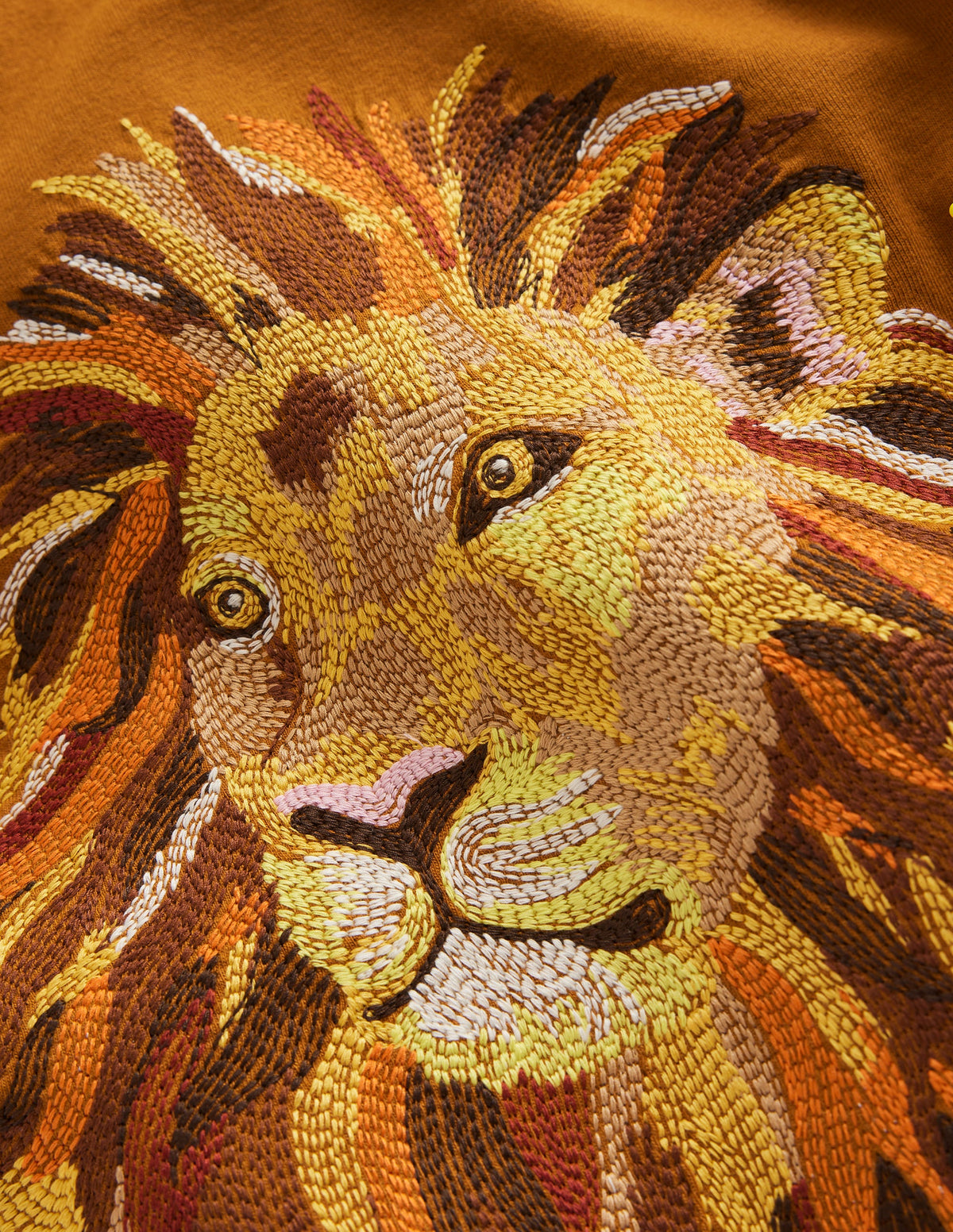 T-shirt animal à super surpiqûres-Lion châtaigne grillée-3
