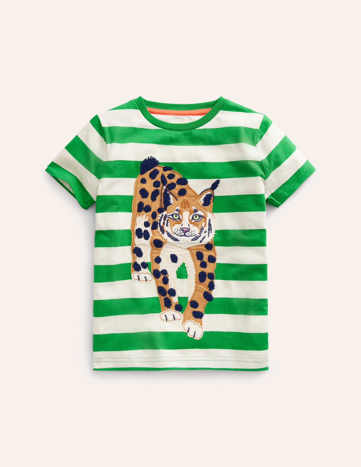 T-Shirt mit großer Logo-Applikation-Stangenbohnen-Grün/ Naturweiß Luchs-1