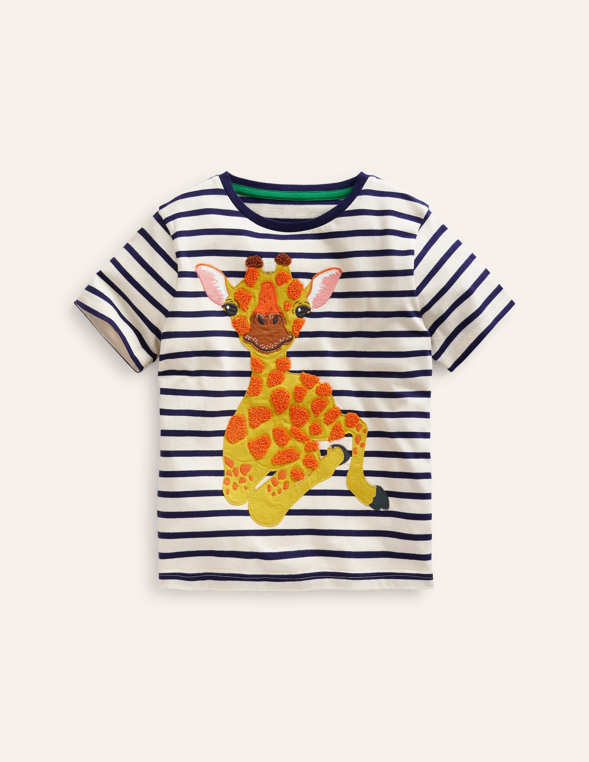T-Shirt mit großer Logo-Applikation-Schuluniform-Marineblau/Naturweiß Giraffe - Image 1