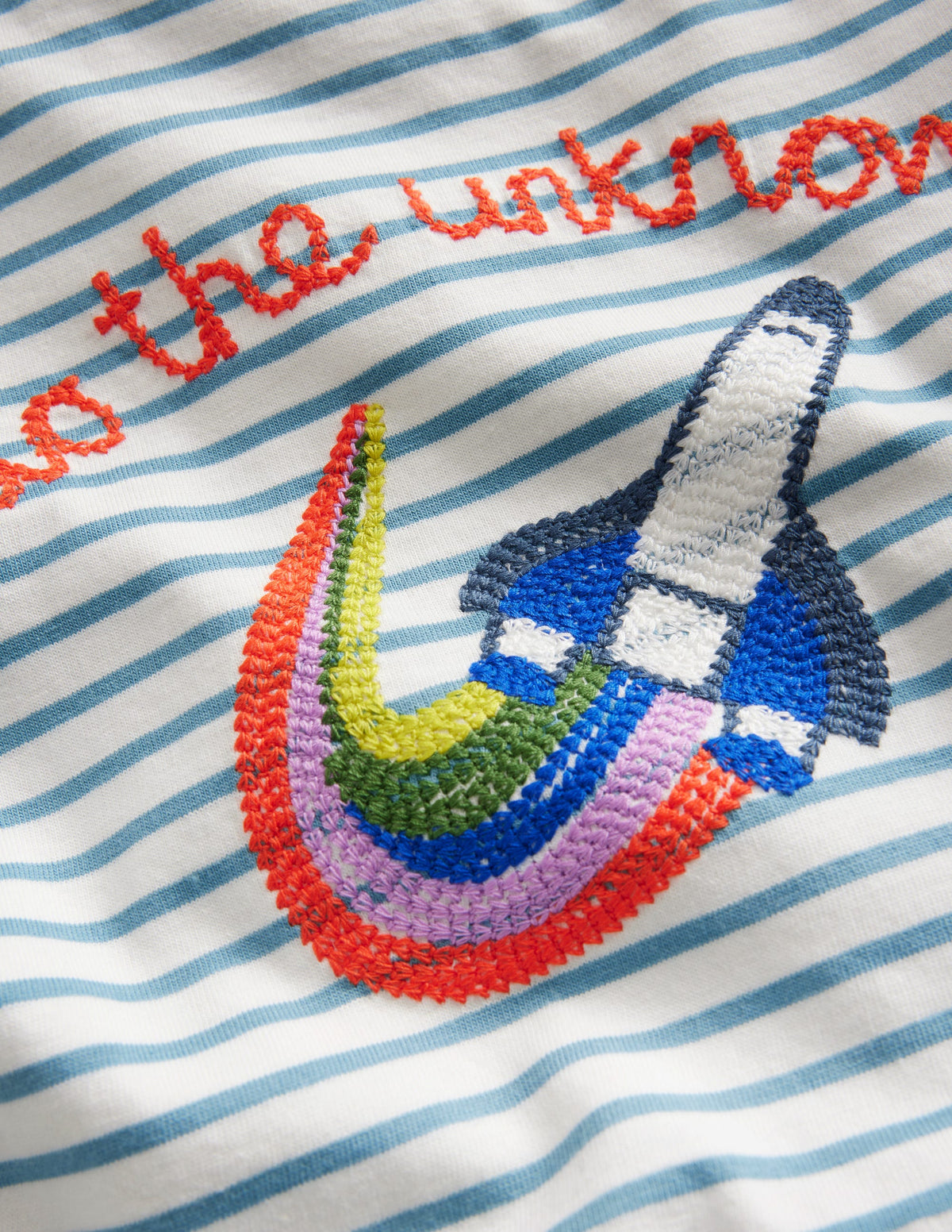 T-Shirt mit aufgestickter Grafik-Saphirblau/Naturweiß Rakete-3