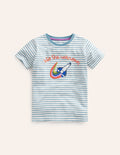 T-Shirt mit aufgestickter Grafik-Saphirblau/Naturweiß Rakete