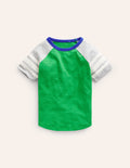 Kurzärmliges T-Shirt mit Raglan-Ärmeln-Erbsengrün/Grau meliert/Kaliko
