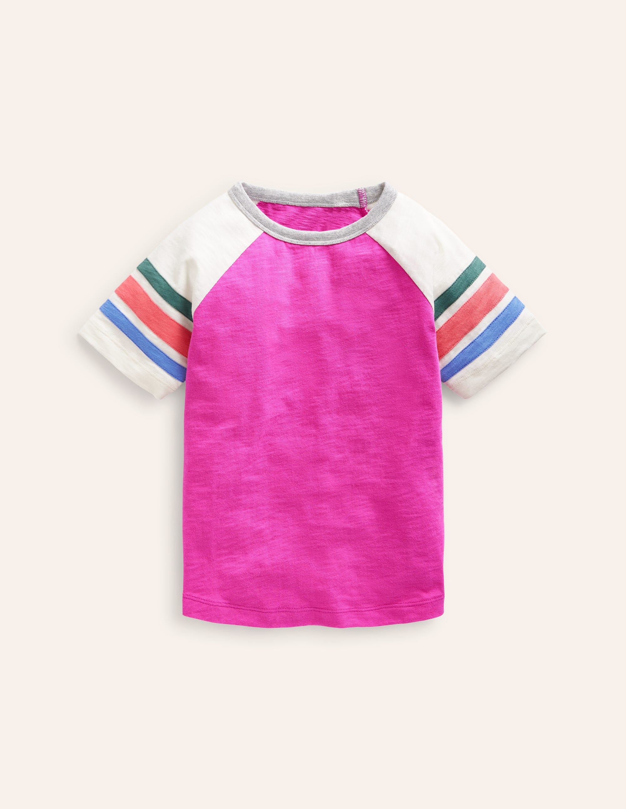 T-shirt à manches courtes raglan-Rayé rose Pénélope/arc-en-ciel - Image 1