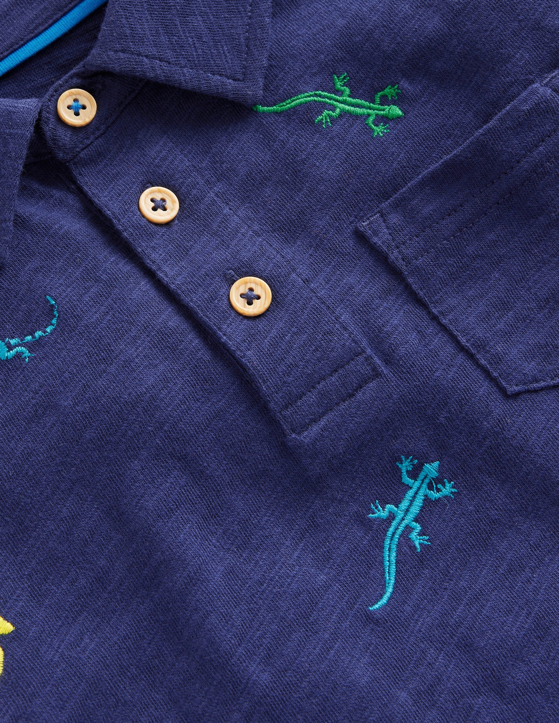 Besticktes Flammgarn-Polohemd-Schuluniform-Marineblau Eidechsen-3