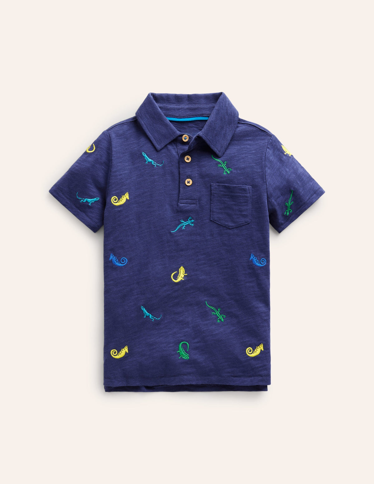 Besticktes Flammgarn-Polohemd-Schuluniform-Marineblau Eidechsen - Image 1