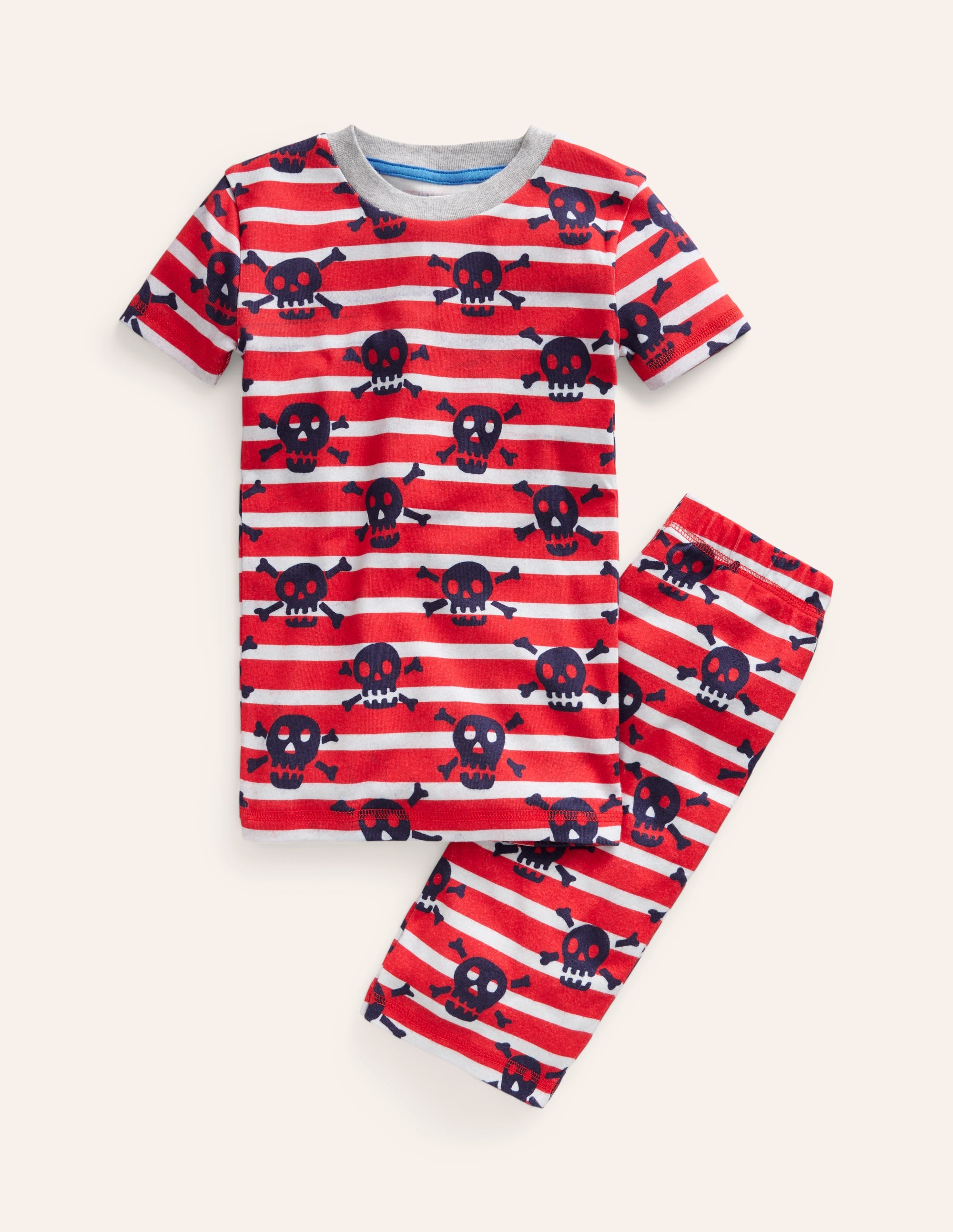Snug Short John Pyjamas-Salsa Red Skull Stripe - Image 1