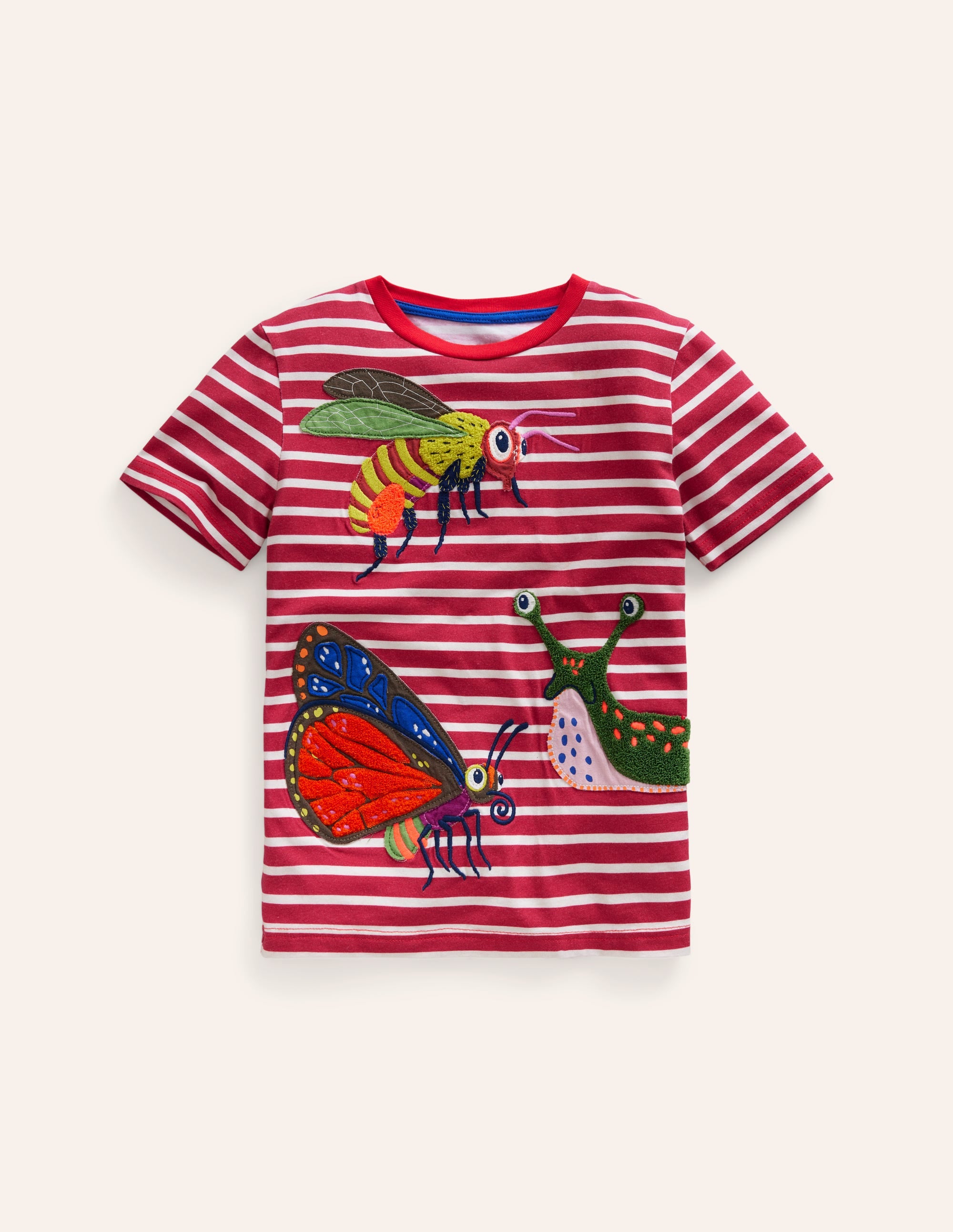 Texturiertes T-Shirt mit Applikationen-Marmeladenrot/Naturweiß Insekten - Image 1