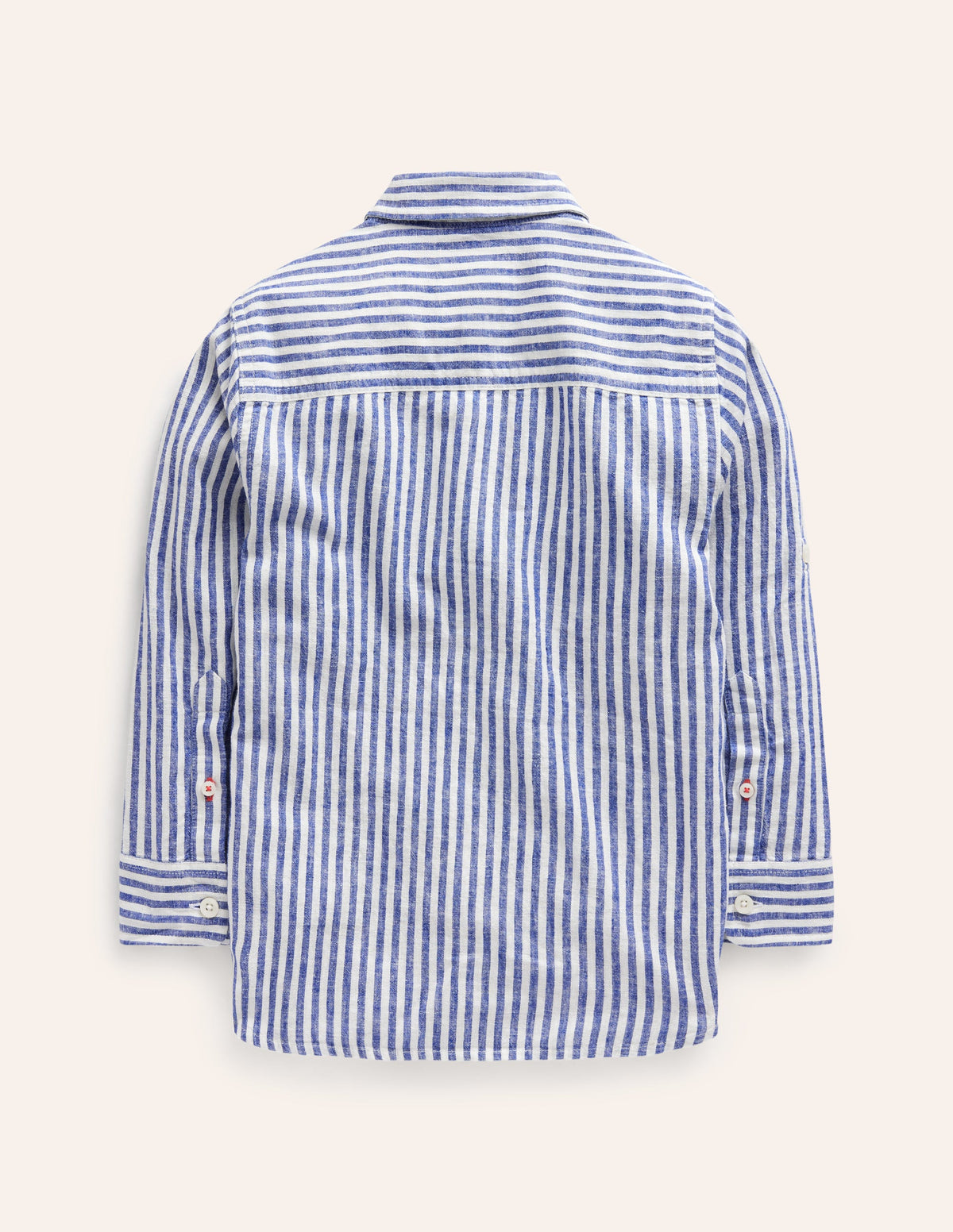 Langärmliges Hemd aus Baumwollleinen-Schuluniform-Marineblau / Naturweiß gestreift-2