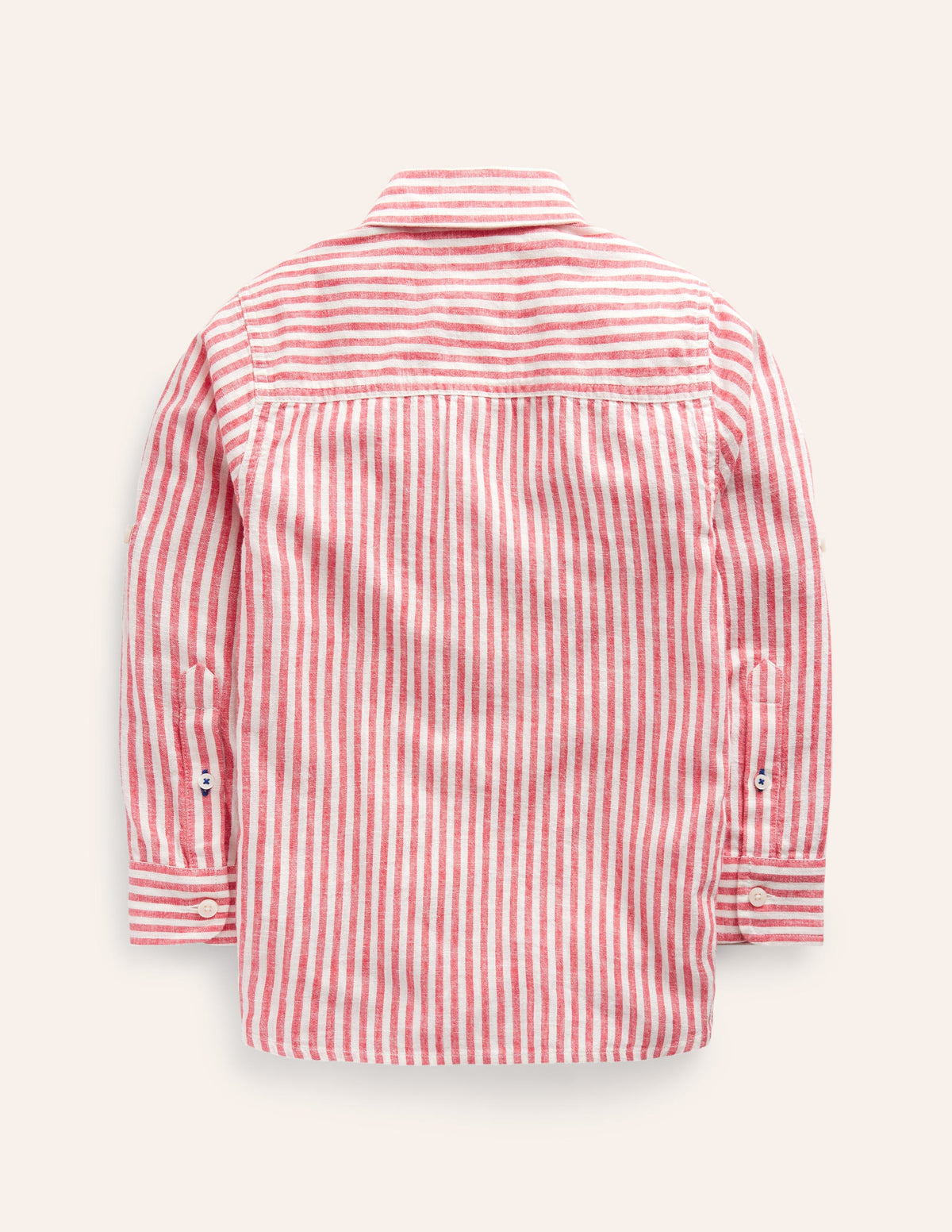 Long Sleeve Cotton Linen Shirt-Jam Red / Ivory Stripe - Image 2