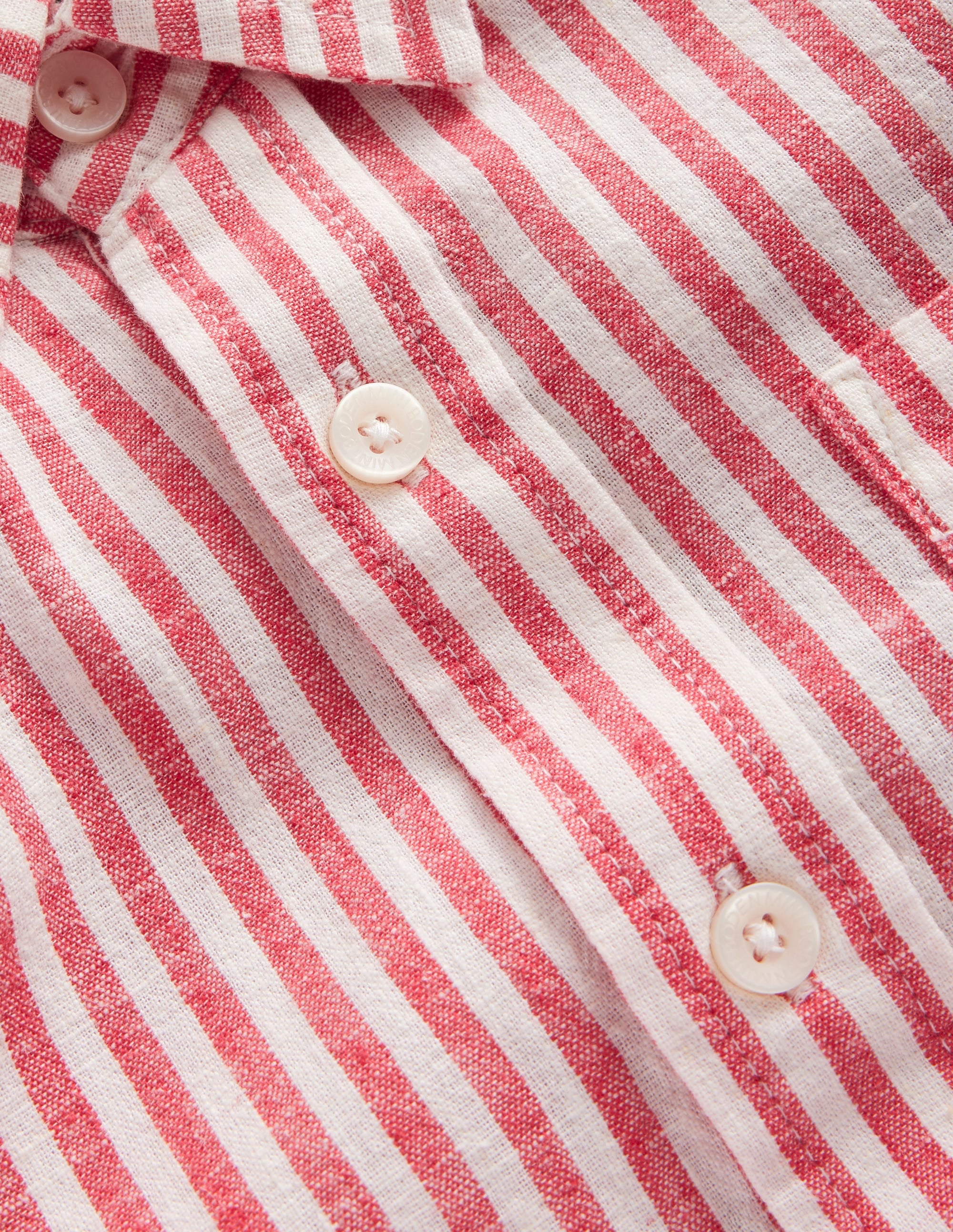 Long Sleeve Cotton Linen Shirt-Jam Red / Ivory Stripe - Image 3