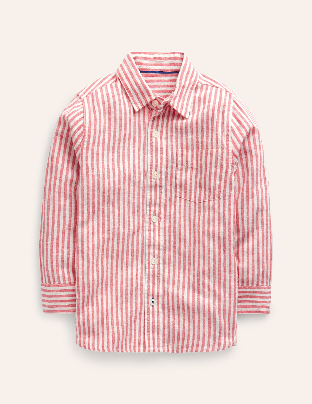 Long Sleeve Cotton Linen Shirt-Jam Red / Ivory Stripe - Image 1