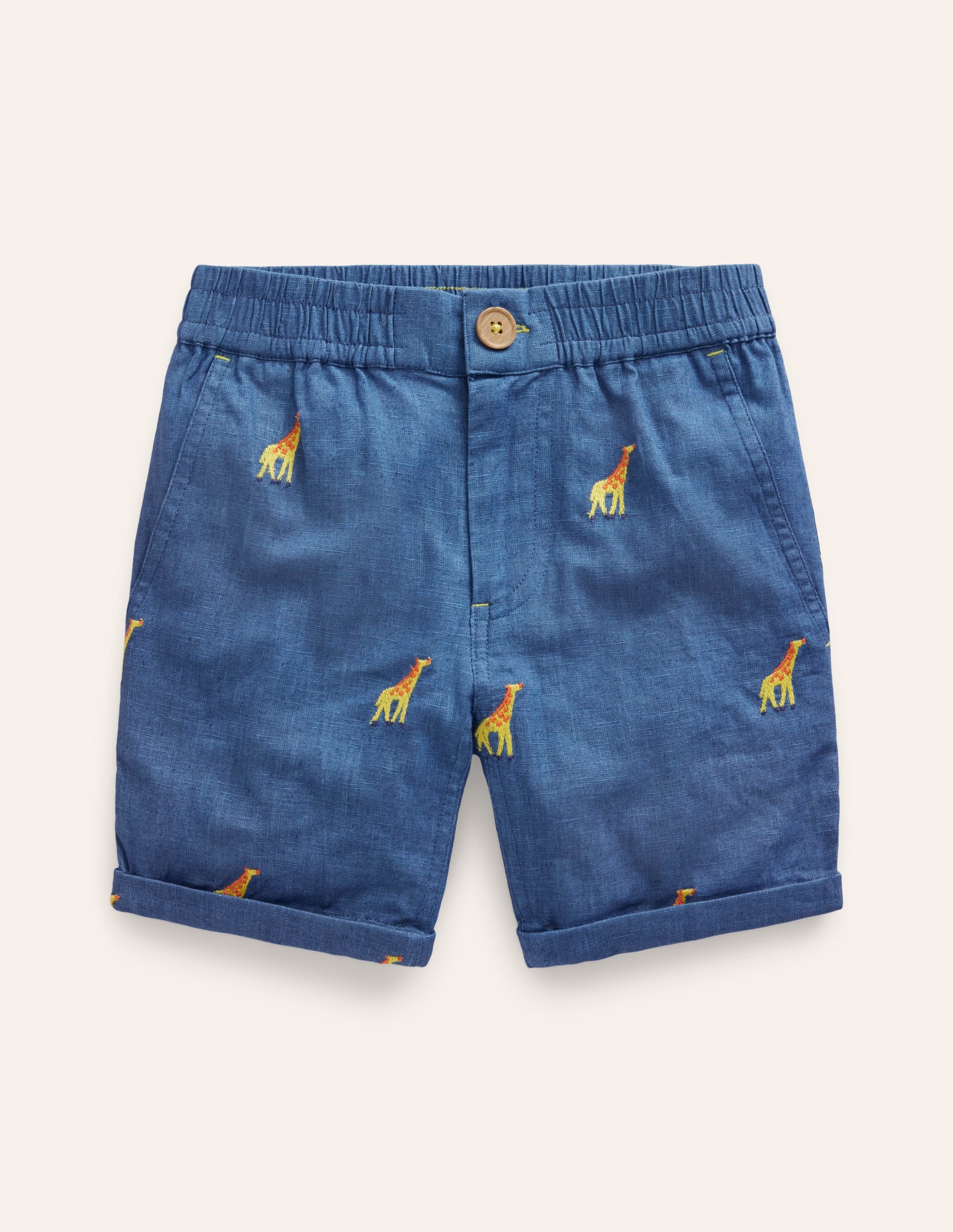 Smart Roll Up Shorts-Chambray Giraffe Embroidery - Image 1