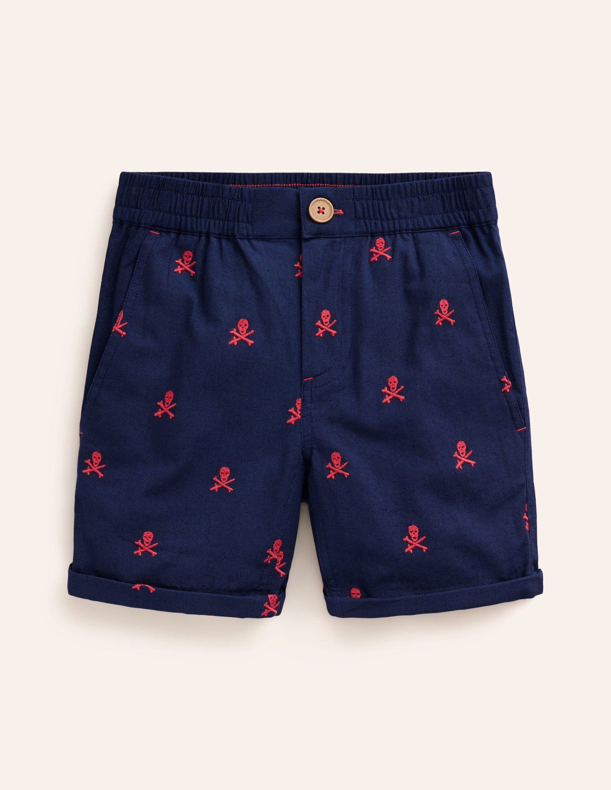 Schicke Shorts mit Umschlag-Schuluniform-Marineblau Totenkopf-Stickerei-1