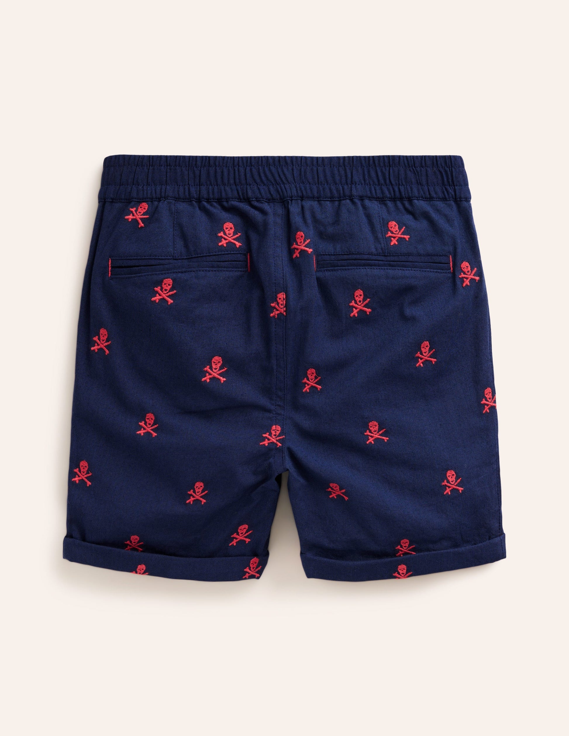 Schicke Shorts mit Umschlag-Schuluniform-Marineblau Totenkopf-Stickerei-2