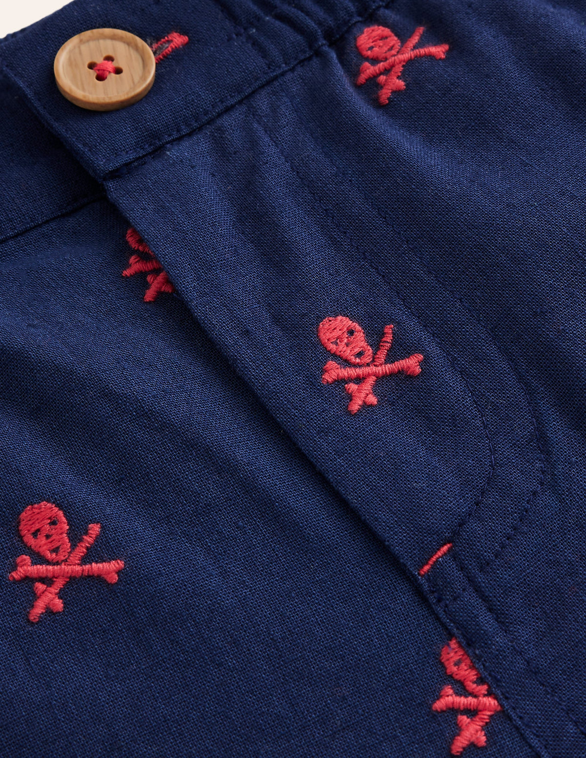 Schicke Shorts mit Umschlag-Schuluniform-Marineblau Totenkopf-Stickerei-3