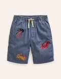 Shorts mit Superstitch-Blau / Beige Drillich Streifen