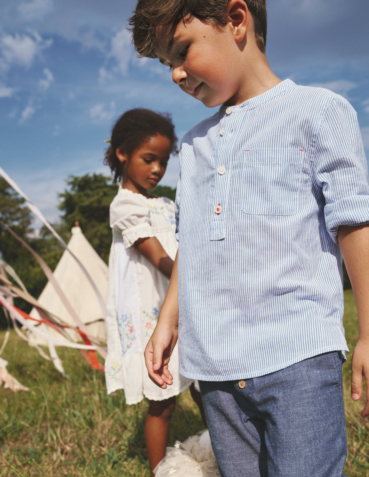 Chemise à col grand-père-Rayé bleu saphir - Image 4