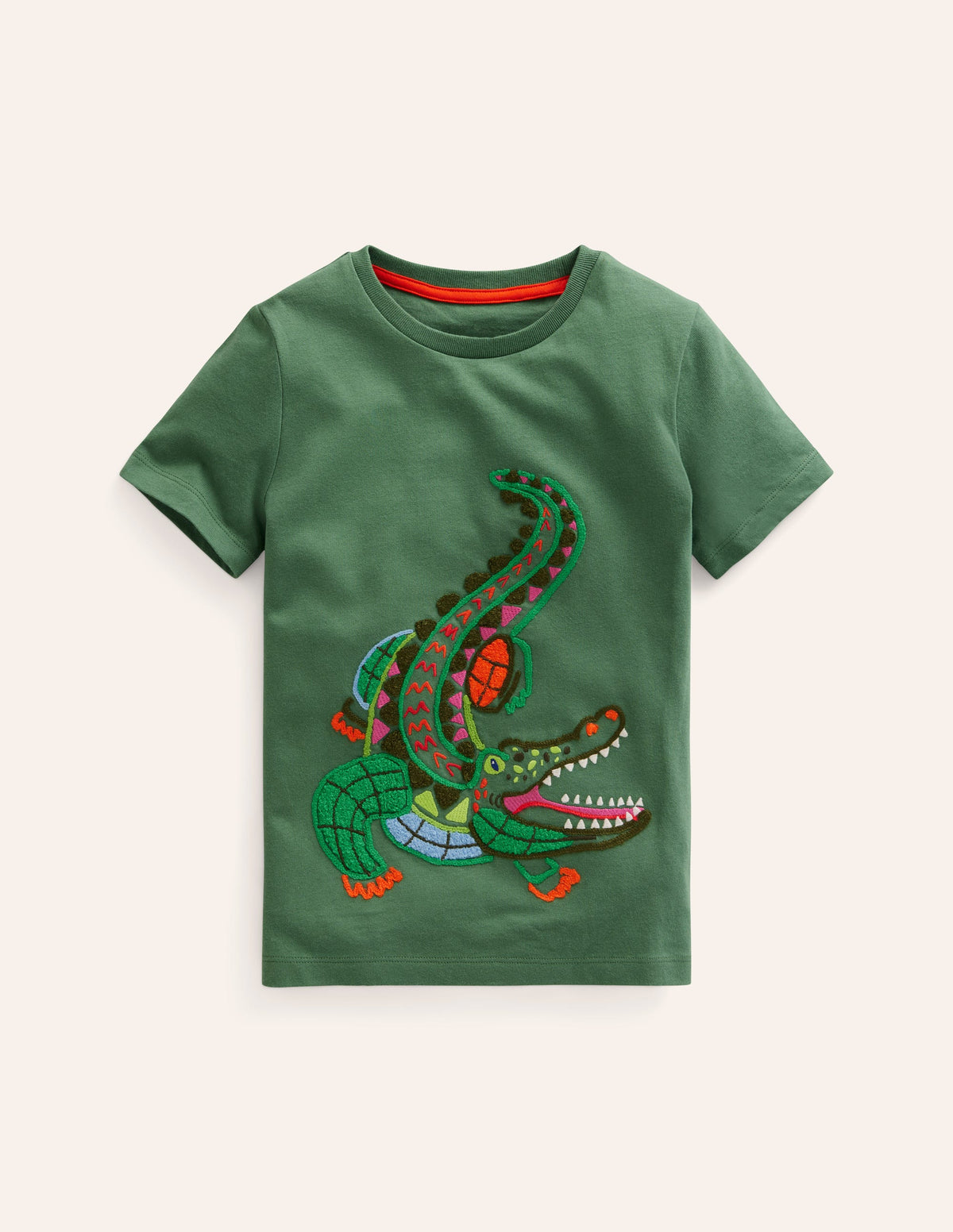 T-Shirt mit Tiermotiv im Kettenstich-Rosmaringrün Krokodil-1