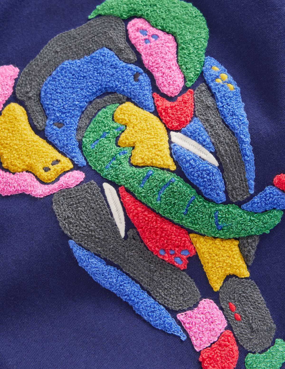 T-shirt à motif animal en point de chaînette-Éléphant bleu marine universitaire-3
