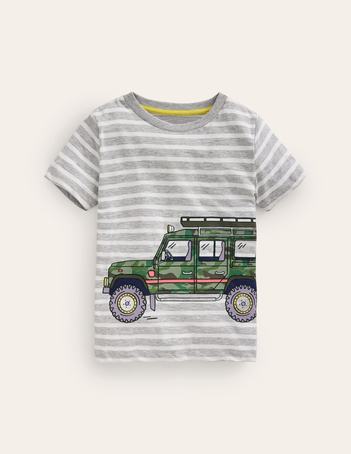 T-shirt à imprimé métallisé-Jeep rayé gris chiné/ivoire-1