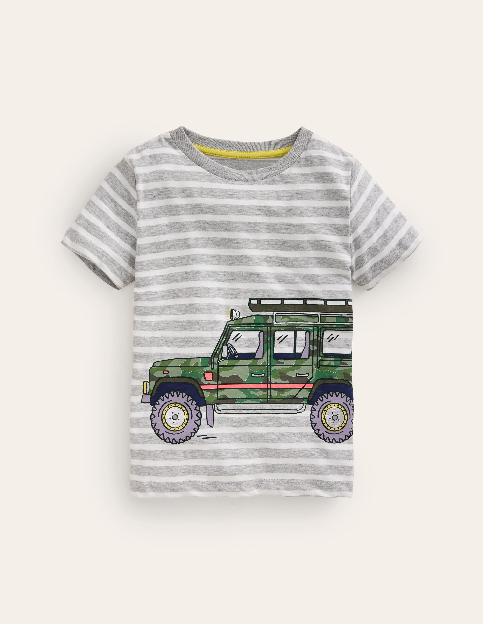 T-shirt à imprimé métallisé-Jeep rayé gris chiné/ivoire - Image 1