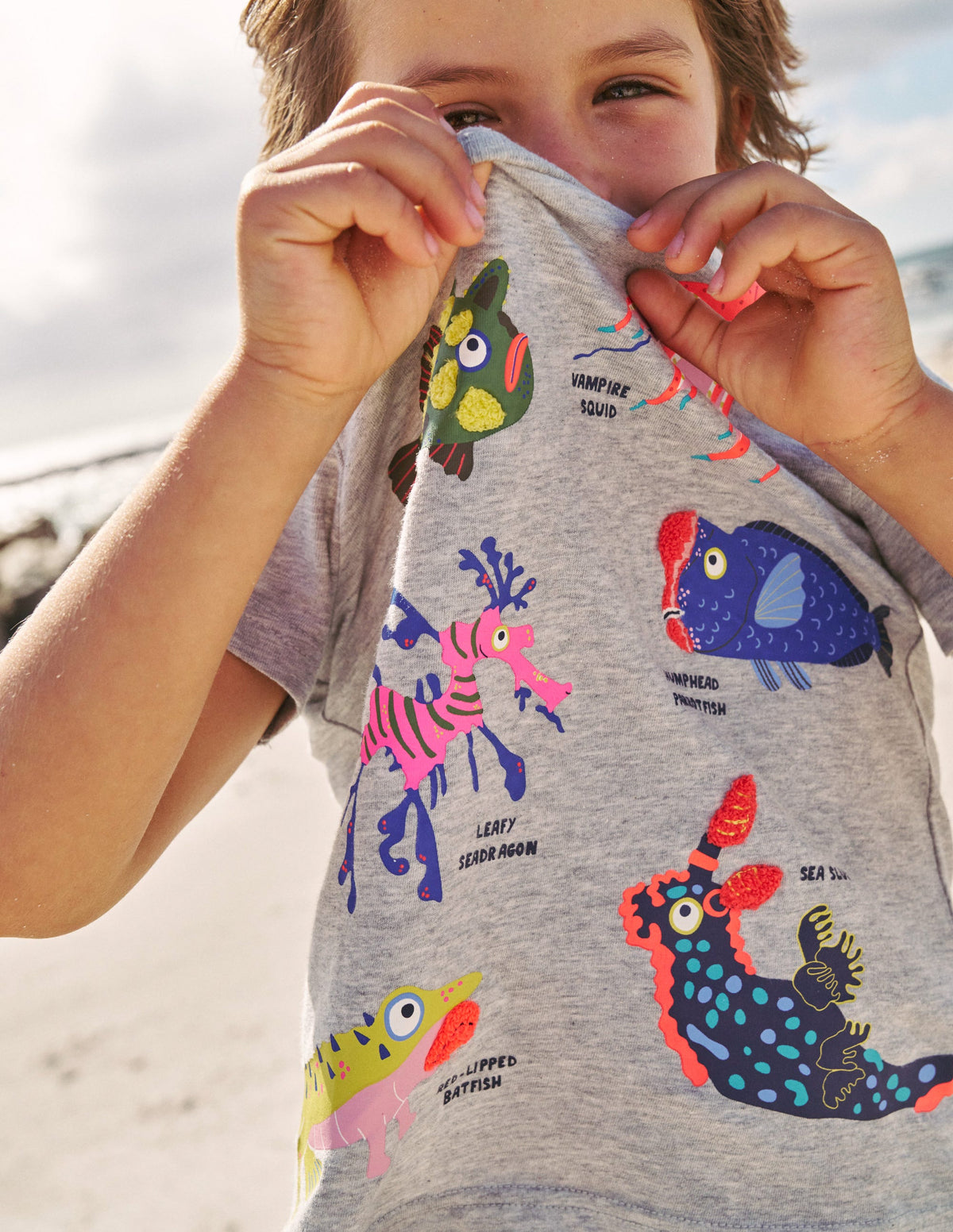T-Shirt mit seltsamen & wunderschönen Fischen-Grau meliert ulkige Fische-4