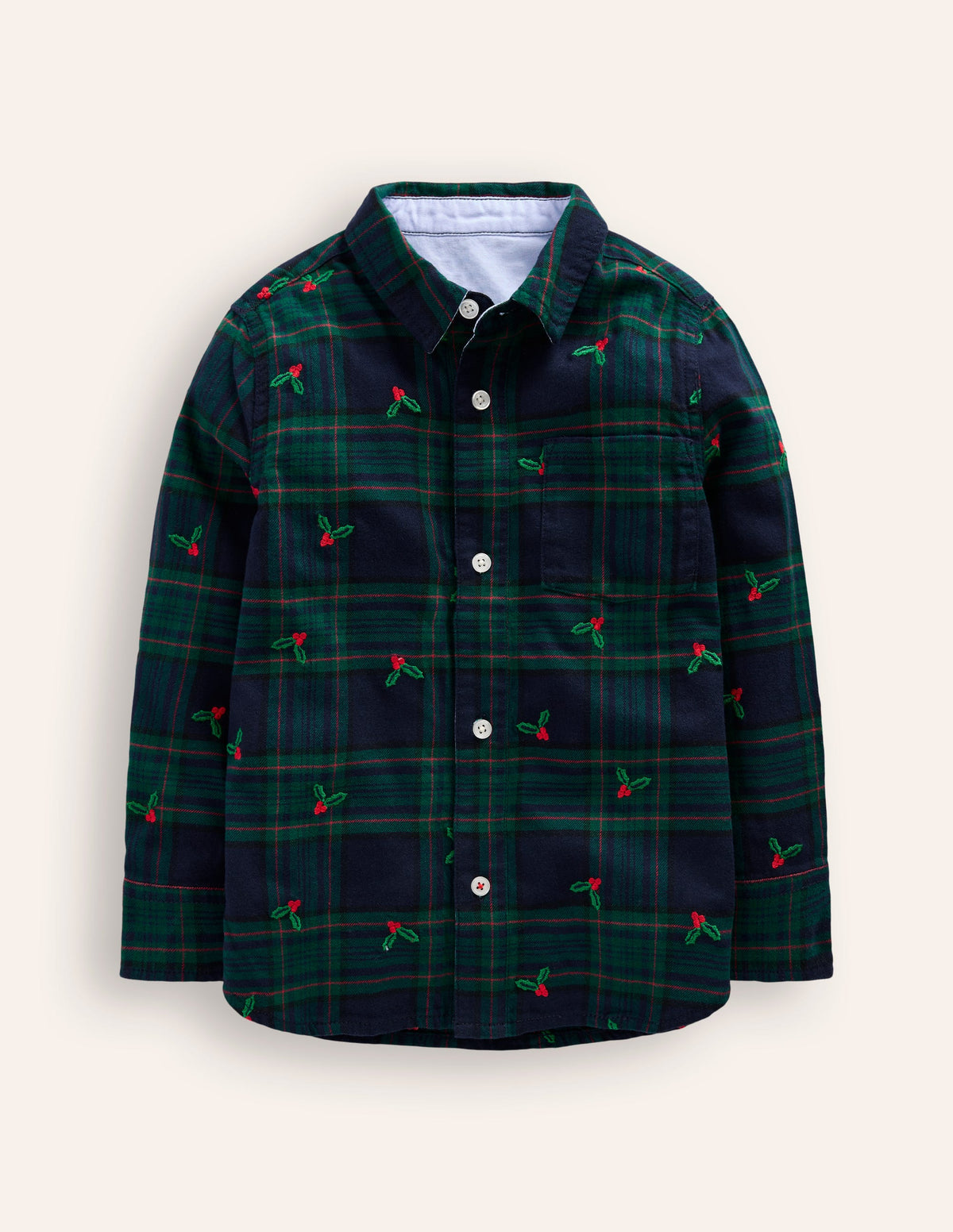 Cosy Cotton Check Shirt-Christmas Embroidered Check - Image 1