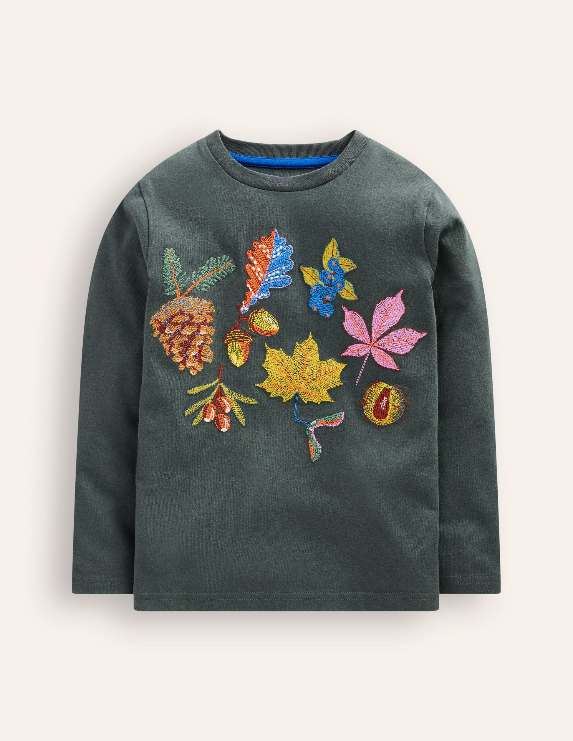 Originelles Superstitch-T-Shirt mit Gittermotiv-Rauchgrau Herbstblätter-1