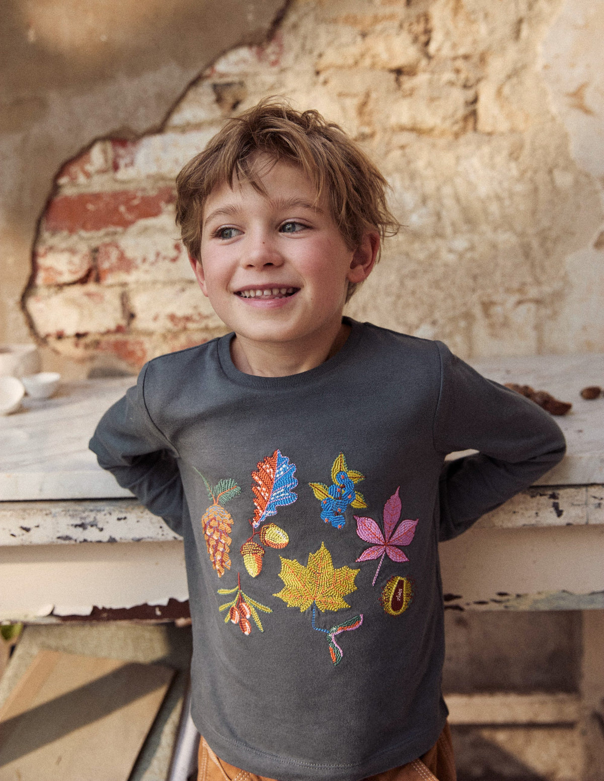 Originelles Superstitch-T-Shirt mit Gittermotiv-Rauchgrau Herbstblätter-4