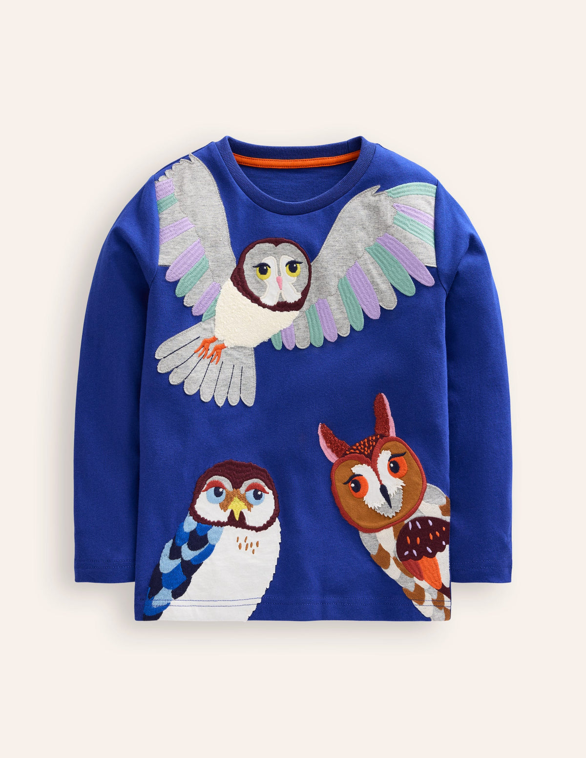 T-Shirt mit Eulen-Applikation-Saphirblaue Eulen - Image 1