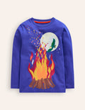 Im Dunkeln leuchtendes T-Shirt-Saphirblau Lagerfeuer