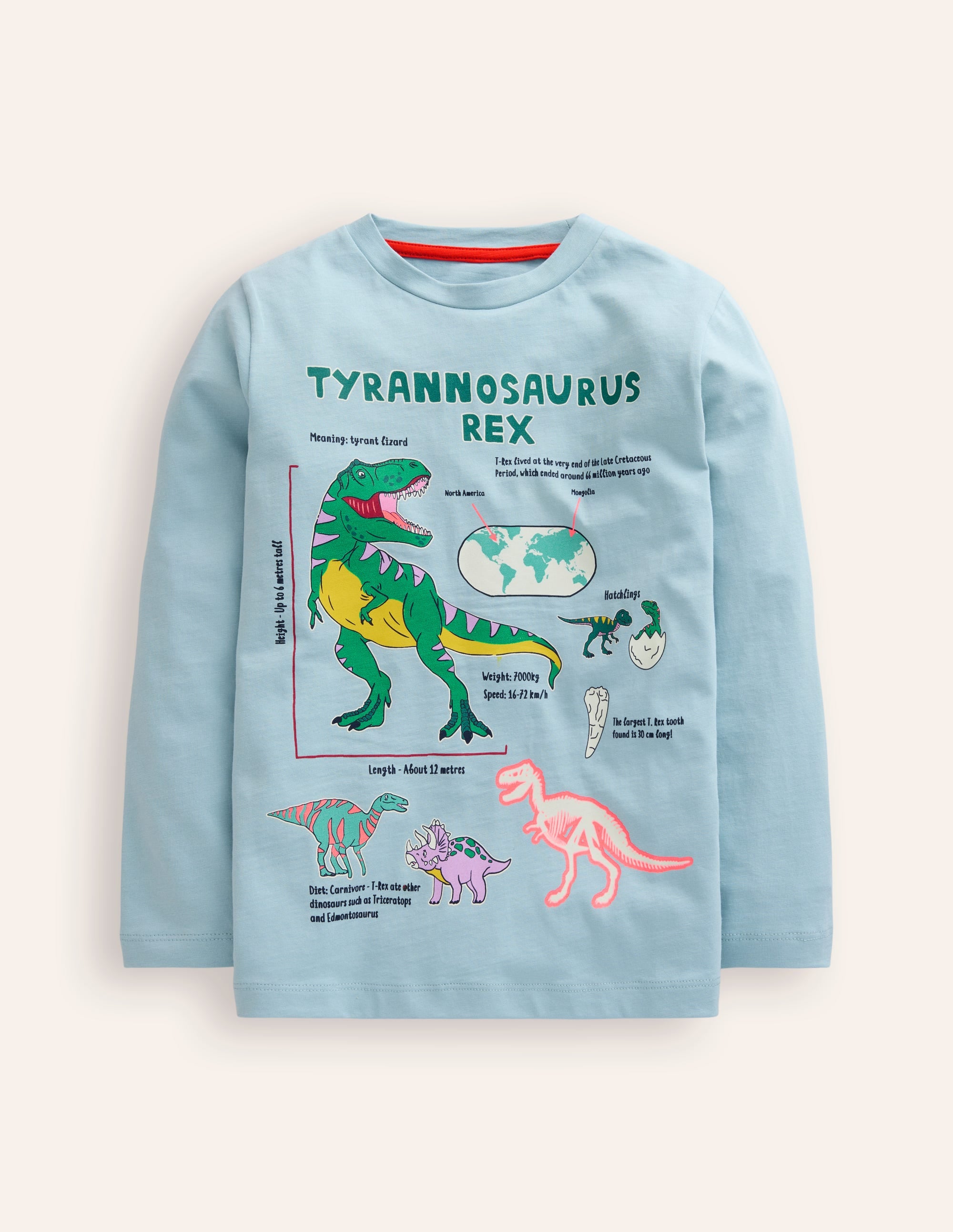 Glow-In-The-Dark T-Shirt-Stonewash Blue Dino - Image 1