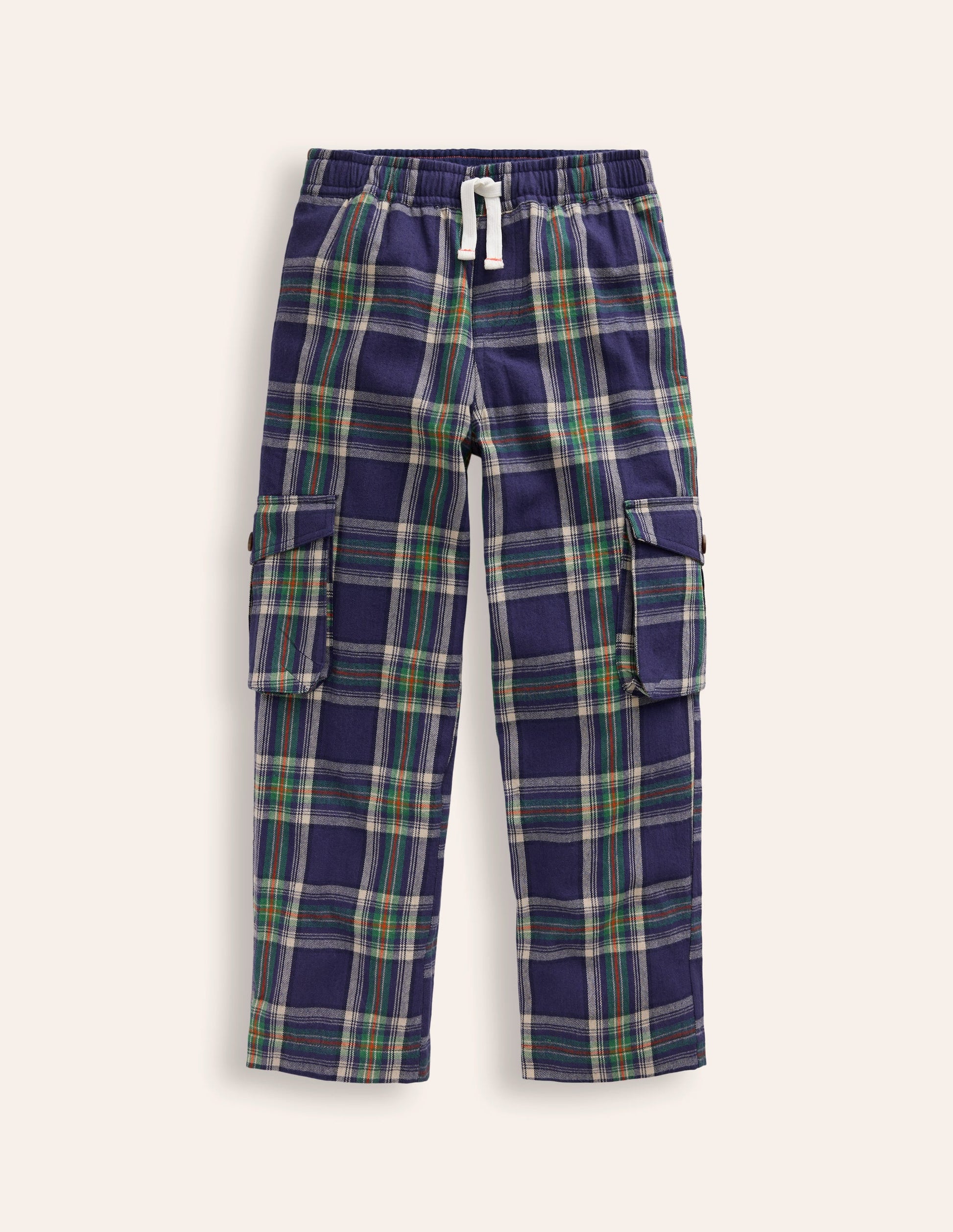 Kuschelige, gefütterte Cargohose-Marineblau / Grün Karo-1
