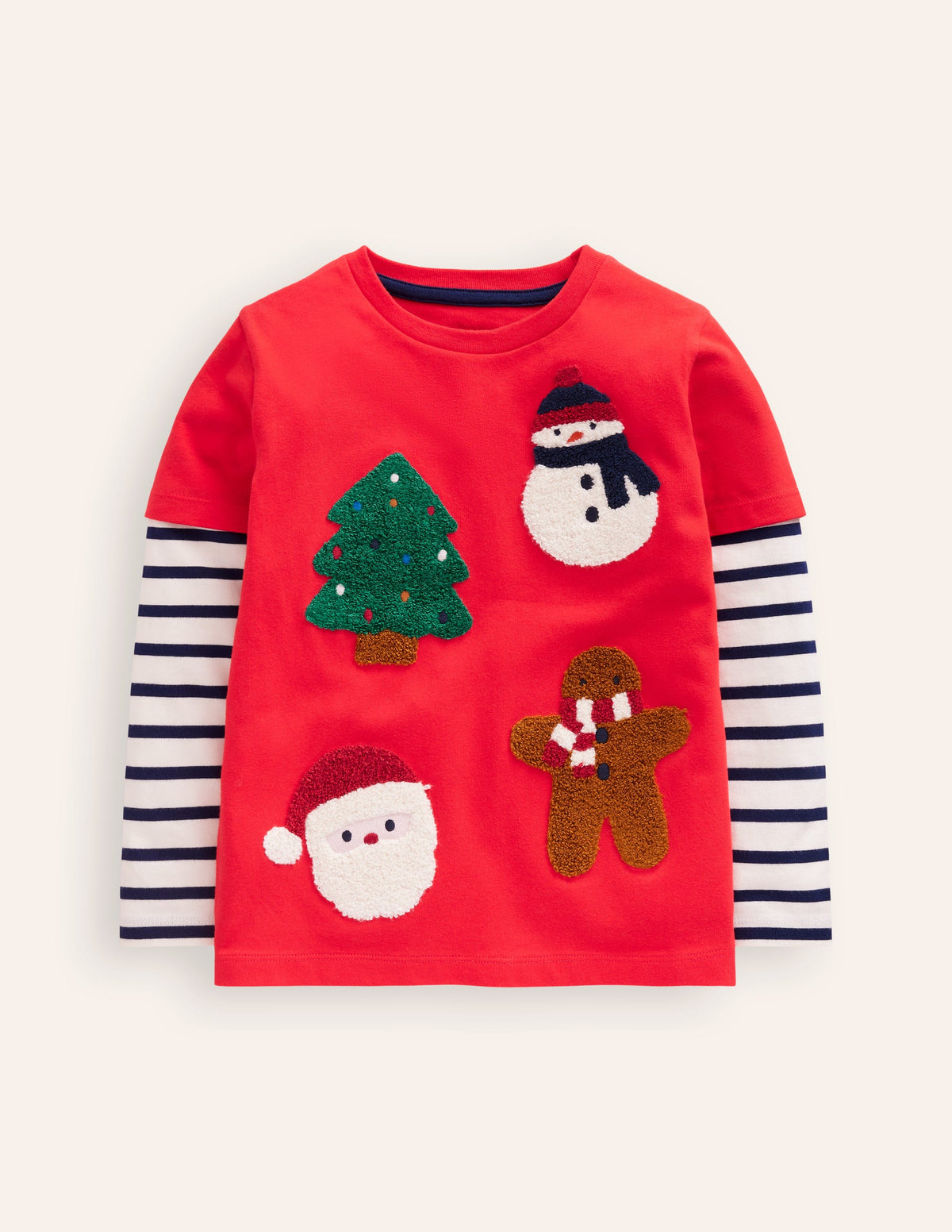 T-Shirt mit Applikation im Lagenlook-Mohnblumenrot Weihnachten - Image 1