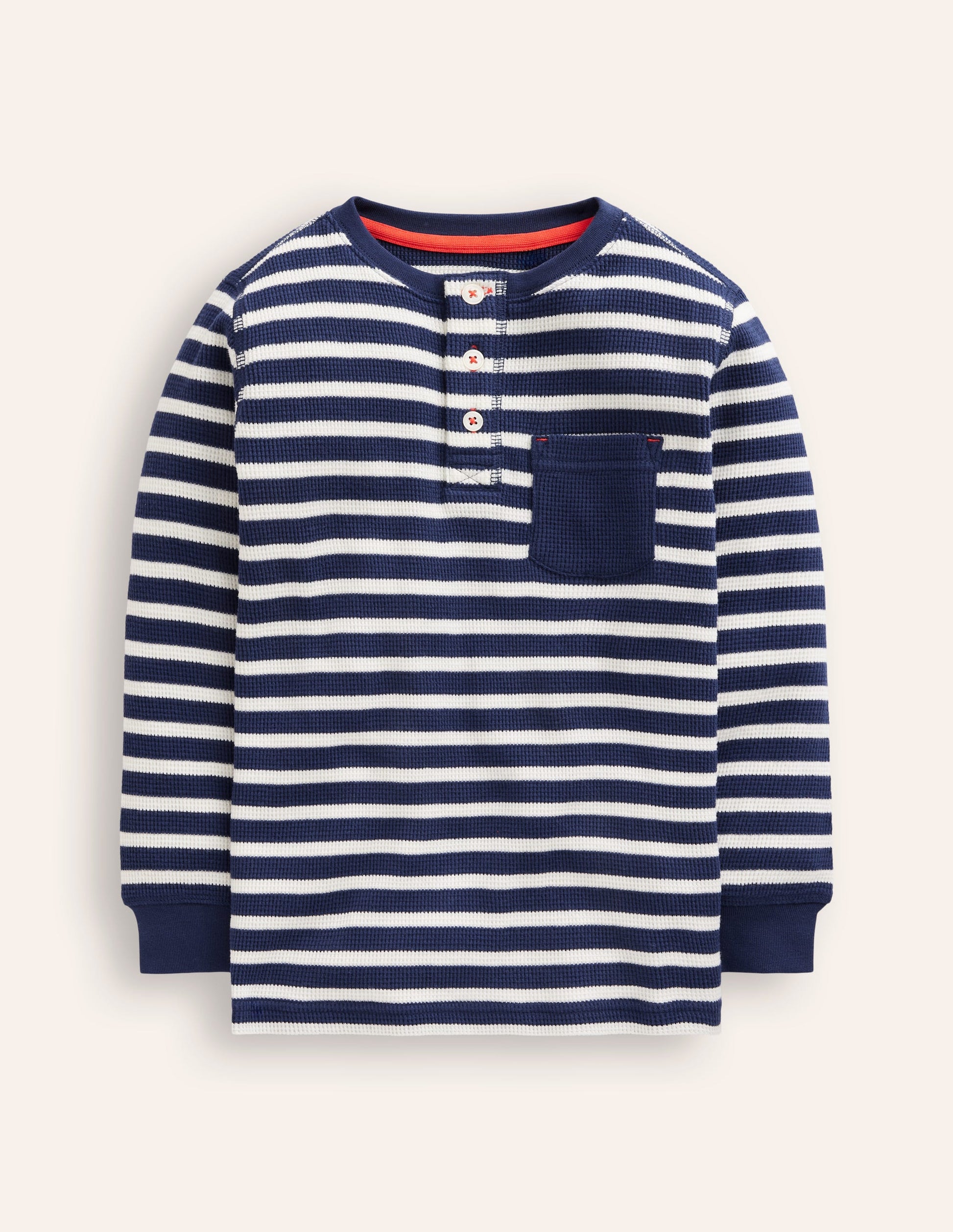 Waffle Henley T-Shirt-College Navy and Ivory Stripe-1