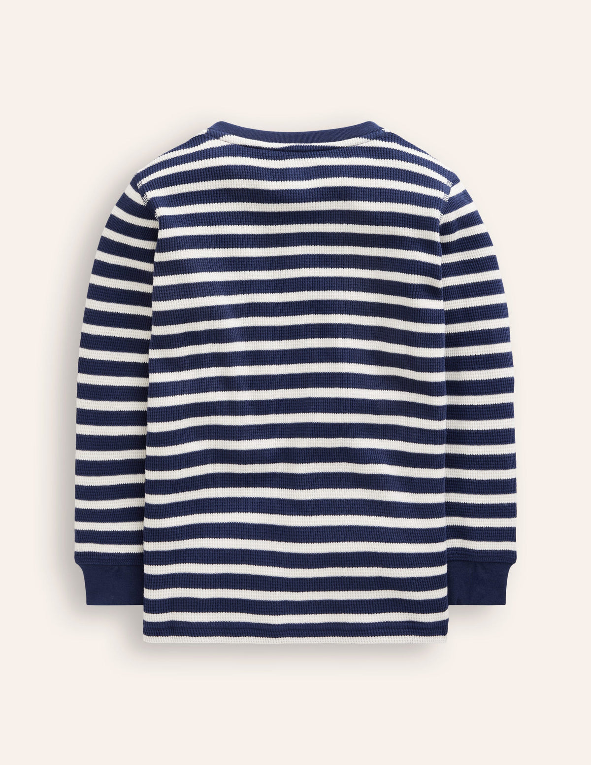 Waffle Henley T-Shirt-College Navy and Ivory Stripe-2